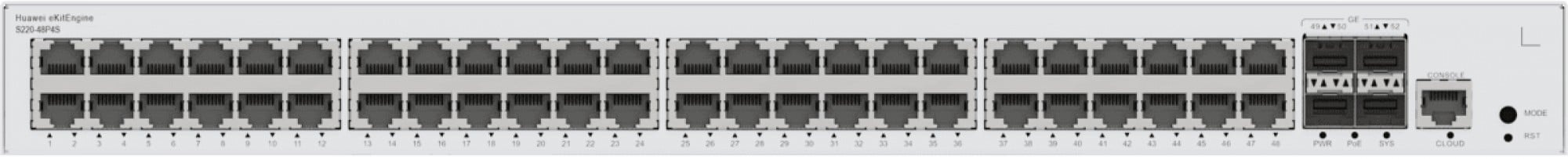 HUAWEI HUAWEI eKit S220 Series S220-48P4S Gestito L2 Gigabit Ethernet (10/100/1000) Supporto Power over Ethernet (PoE) 1U Grigio - RETI | TecnoCARE.net Sabaudia, Latina, Terracina, San Felice Circeo e Pontinia