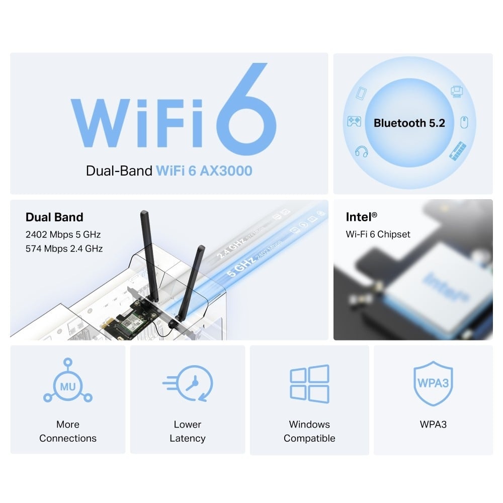 TP-LINK Mercusys MA80XE scheda di rete e adattatore Interno WLAN / Bluetooth 3000 Mbit/s - COMPONENTI | TecnoCARE.net Sabaudia, Latina, Terracina, San Felice Circeo e Pontinia