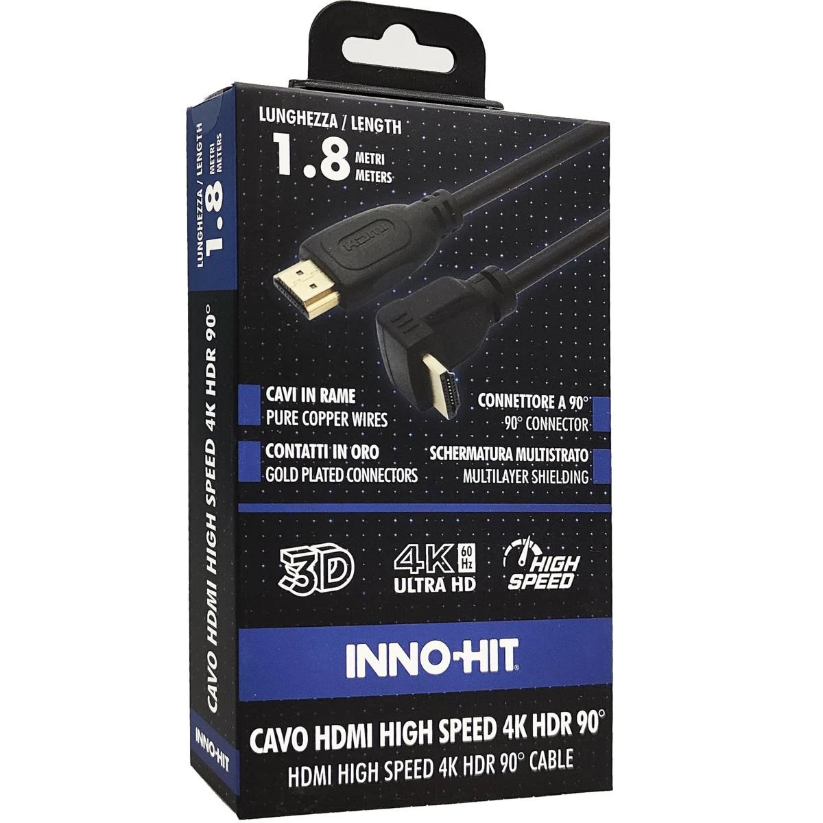 INNOHIT INNOHIT CAVO HDMI 4K HDR HIGH SPEED SPINA 90 1,8 MT - CAVI HDMI/VGA/DVI/DP | TecnoCARE.net Sabaudia, Latina, Terracina, San Felice Circeo e Pontinia