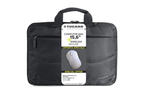 TUCANO TUCANO BORSA + MOUSE WIRELESS (BORSA SLIM PER NOTEBOOK DA 15,6", TRACOLLA COLORE NERO + MOUSE WIRELESS COLORE BIANCO) - BORSE PER NOTEBOOK | TecnoCARE.net Sabaudia, Latina, Terracina, San Felice Circeo e Pontinia