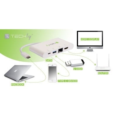TECHLY Techly IADAP USB31-DOCK1 Adattatore USB-C a HDMI 4K, USB-A 3.0, RJ45 Gigabit, USB-C PD - PC | TecnoCARE.net Sabaudia, Latina, Terracina, San Felice Circeo e Pontinia
