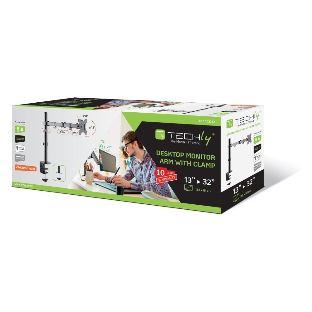TECHLY Techly ICA-LCD 503BK Supporto da scrivania rotante per monitor LCD da 13-32", 8kg - MONITOR E ACCESSORI | TecnoCARE.net Sabaudia, Latina, Terracina, San Felice Circeo e Pontinia