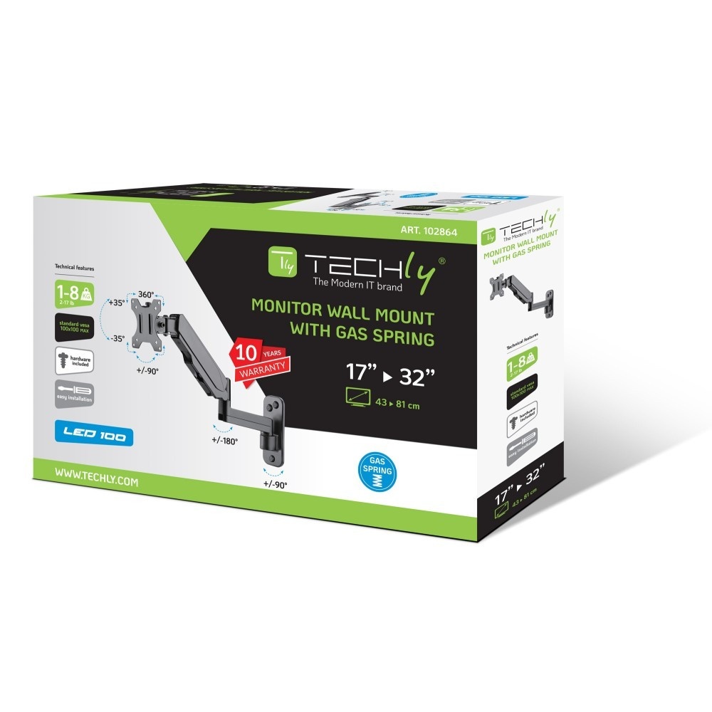 TECHLY Techly ICA-LCD G112 Supporto a parete per TV 17-32" LED/LCD 8kg girevole a gas - ACCESSORI ED ELEMENTI PER APPARECCHIATURA AUDIO | TecnoCARE.net Sabaudia, Latina, Terracina, San Felice Circeo e Pontinia