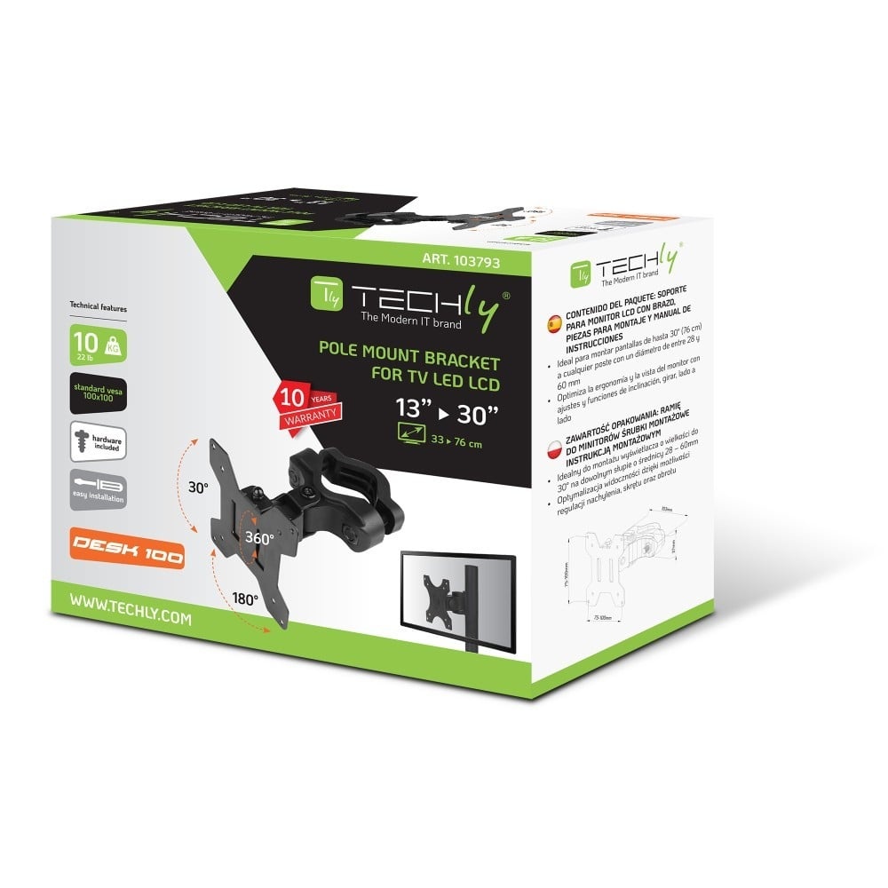 TECHLY Techly ICA-LCD 100BK Supporto per Montaggio a Pala TV 13-30" per Installazione di Monitor Rotante su Tubo - MONITOR E ACCESSORI | TecnoCARE.net Sabaudia, Latina, Terracina, San Felice Circeo e Pontinia