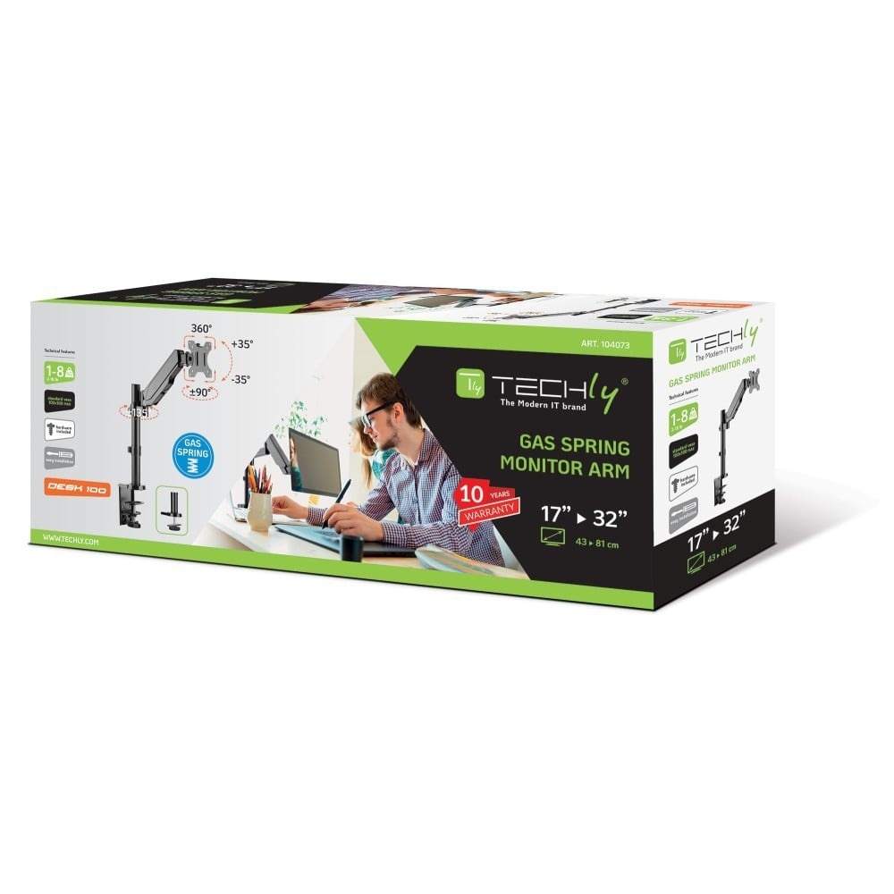 TECHLY Techly ICA-LCD 515B Supporto da scrivania a molla a gas rotante per monitor LCD da 17-32", 8kg - MONITOR E ACCESSORI | TecnoCARE.net Sabaudia, Latina, Terracina, San Felice Circeo e Pontinia