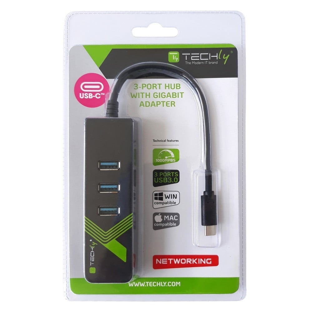 TECHLY Techly IDATA USB-ETGIGA-3C2 Scheda di rete/adapter USB-C a RJ45 Gigabit, hub 3x USB 3.0 - PC | TecnoCARE.net Sabaudia, Latina, Terracina, San Felice Circeo e Pontinia