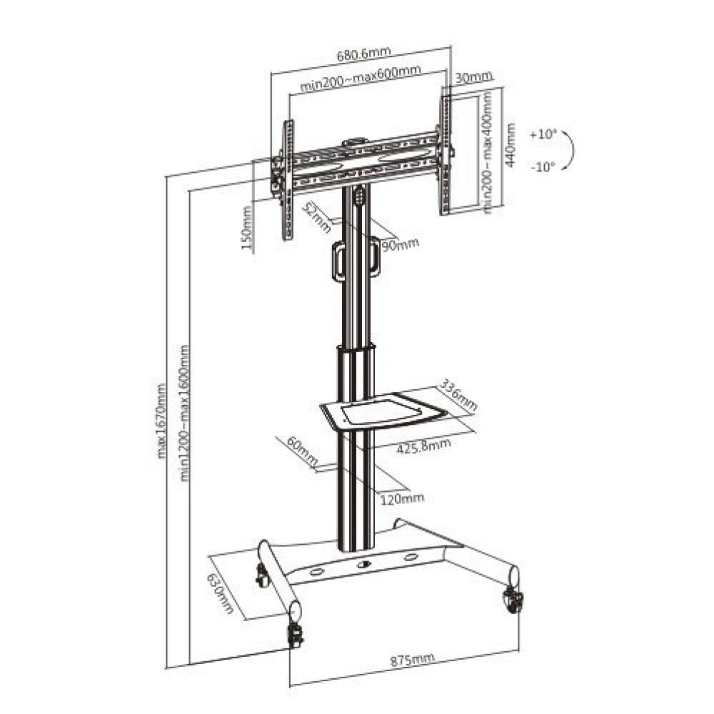TECHLY Techly ICA-TR35 Supporto TV mobile 32-65" fino a 35kg con ripiano AV regolabile - ACCESSORI ED ELEMENTI PER APPARECCHIATURA AUDIO | TecnoCARE.net Sabaudia, Latina, Terracina, San Felice Circeo e Pontinia