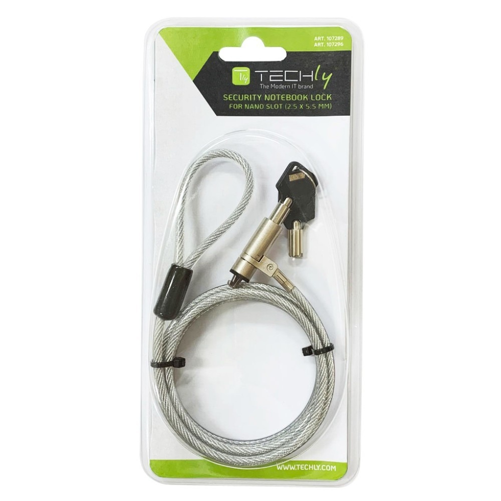 TECHLY Techly IQ-LOK-15-K Cavo di Sicurezza per Laptop Nano Slot Chiave 1.8m - ACCESSO E CONTROLLO | TecnoCARE.net Sabaudia, Latina, Terracina, San Felice Circeo e Pontinia