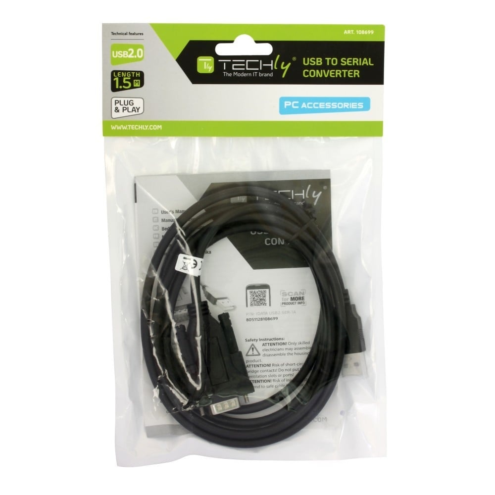 TECHLY Techly IDATA USB2-SER-1A Convertitore USB a RS232/DB9 M/M con cavo da 1,5 m in sacchetti di polietilene - CAVI PER COMPUTER E PERIFERICHE | TecnoCARE.net Sabaudia, Latina, Terracina, San Felice Circeo e Pontinia