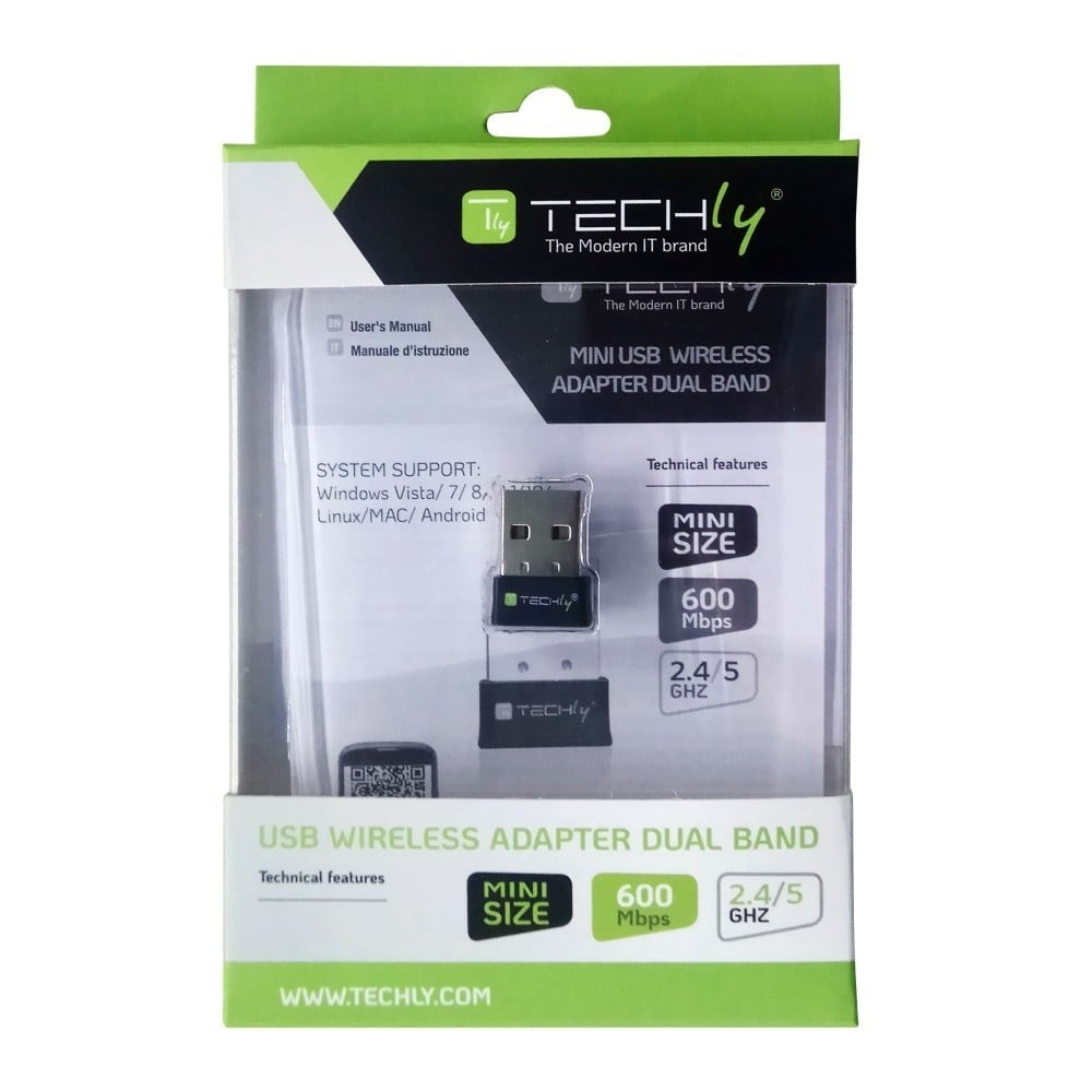 TECHLY Techly I-WL-USB-600TY Scheda di rete WiFi/mini adattatore USB 2.0 AC600 Dual Band - COMPONENTI | TecnoCARE.net Sabaudia, Latina, Terracina, San Felice Circeo e Pontinia