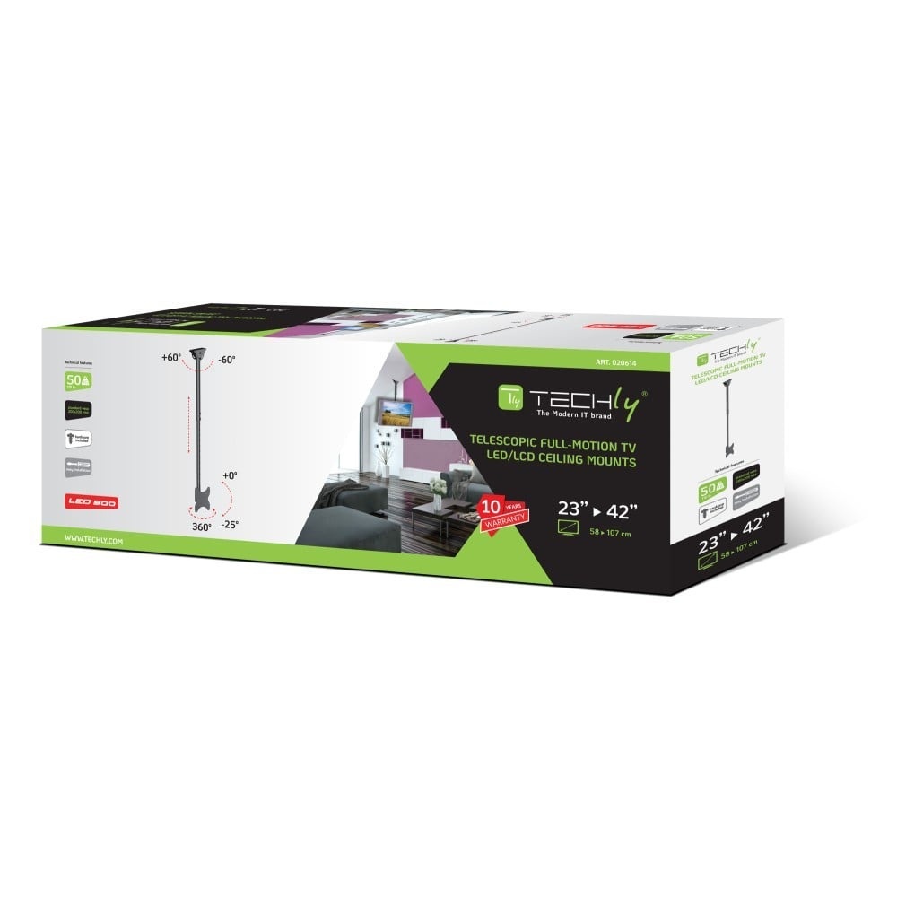 TECHLY Techly ICA-CPLB 922L Supporto a soffitto per TV 23-42" LED/LCD 50kg regolabile - ACCESSORI ED ELEMENTI PER APPARECCHIATURA AUDIO | TecnoCARE.net Sabaudia, Latina, Terracina, San Felice Circeo e Pontinia