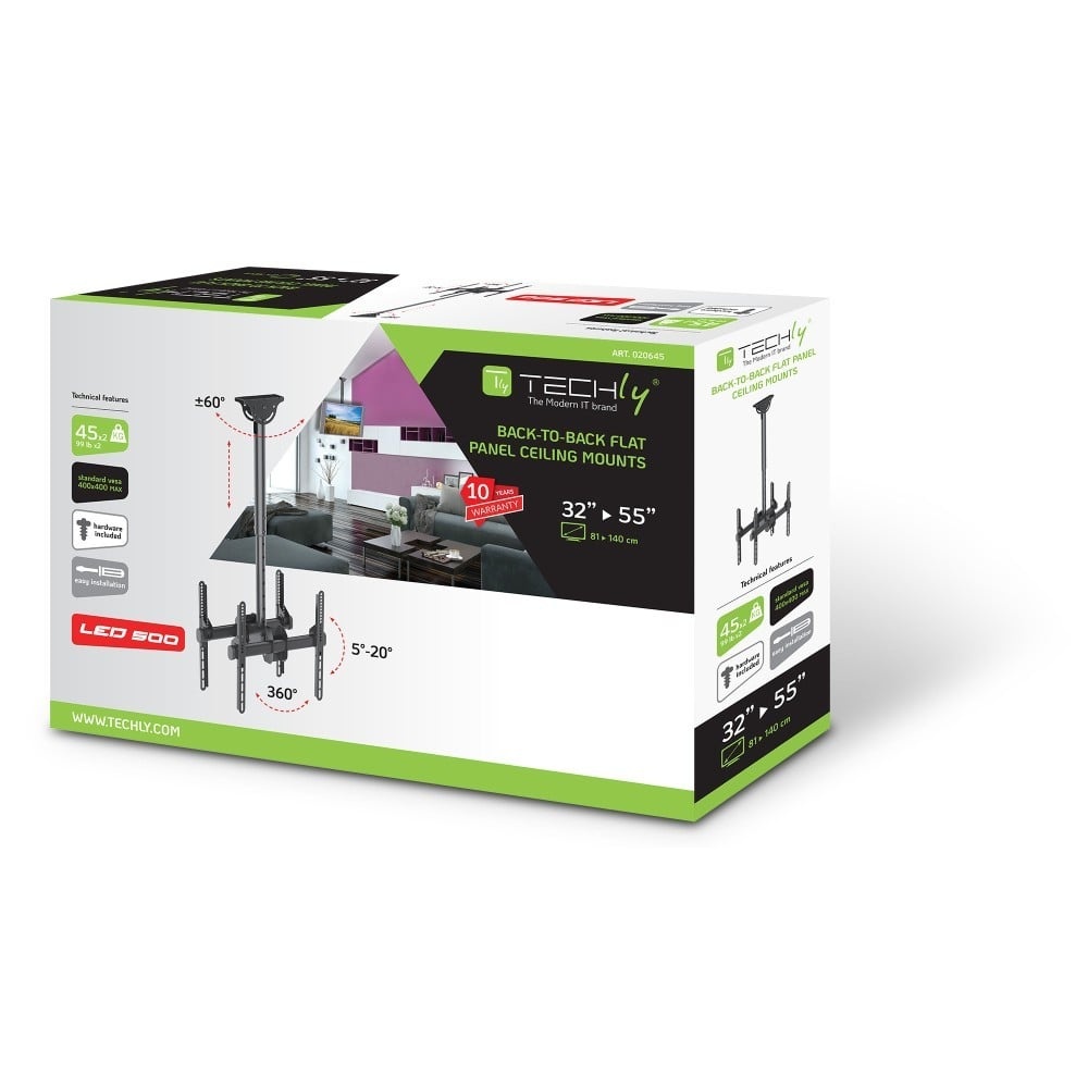 TECHLY Techly ICA-CPLB 944D Supporto a soffitto per 2 TV 32-55" LCD 45kg doppio lato - ACCESSORI ED ELEMENTI PER APPARECCHIATURA AUDIO | TecnoCARE.net Sabaudia, Latina, Terracina, San Felice Circeo e Pontinia