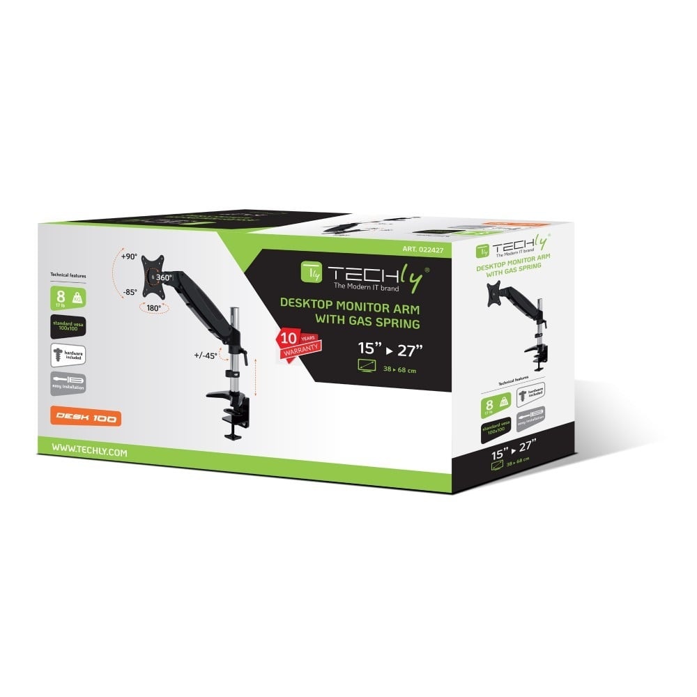 TECHLY Techly ICA-LCD 111-BK Supporto per monitor LCD 15-27" 8kg con molla a gas rotante da scrivania - MONITOR E ACCESSORI | TecnoCARE.net Sabaudia, Latina, Terracina, San Felice Circeo e Pontinia