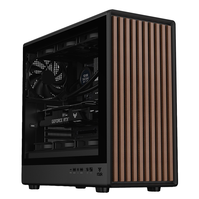 ITEK CASE WOODY W2B GAMING  TOWER  ATX 4x14CM BLACK fAN 2xUSB3 TYPE-C WOOD FRONT DARKER TEMP GLASS SIDE - CASE | TecnoCARE.net Sabaudia, Latina, Terracina, San Felice Circeo e Pontinia