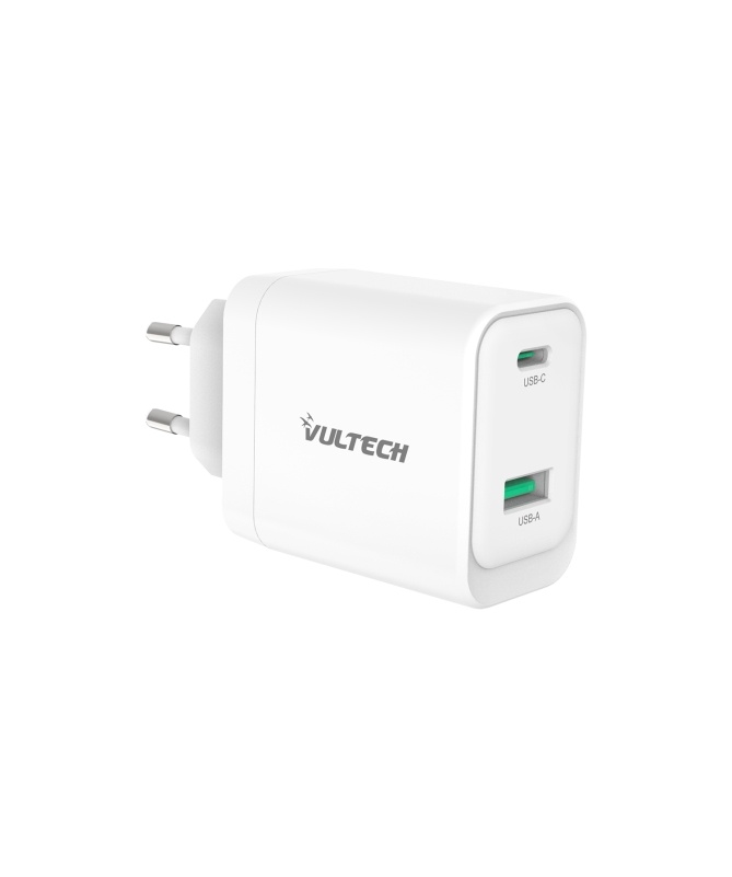 VULTECH VULTECH CARICATORE ADATTATORE UNIVERSALE, 1 X TYPE-C, 1 X USB PD45 GAN PPS 45W QC3.0, BIANCO COMPATT - CARICABATTERIE | TecnoCARE.net Sabaudia, Latina, Terracina, San Felice Circeo e Pontinia
