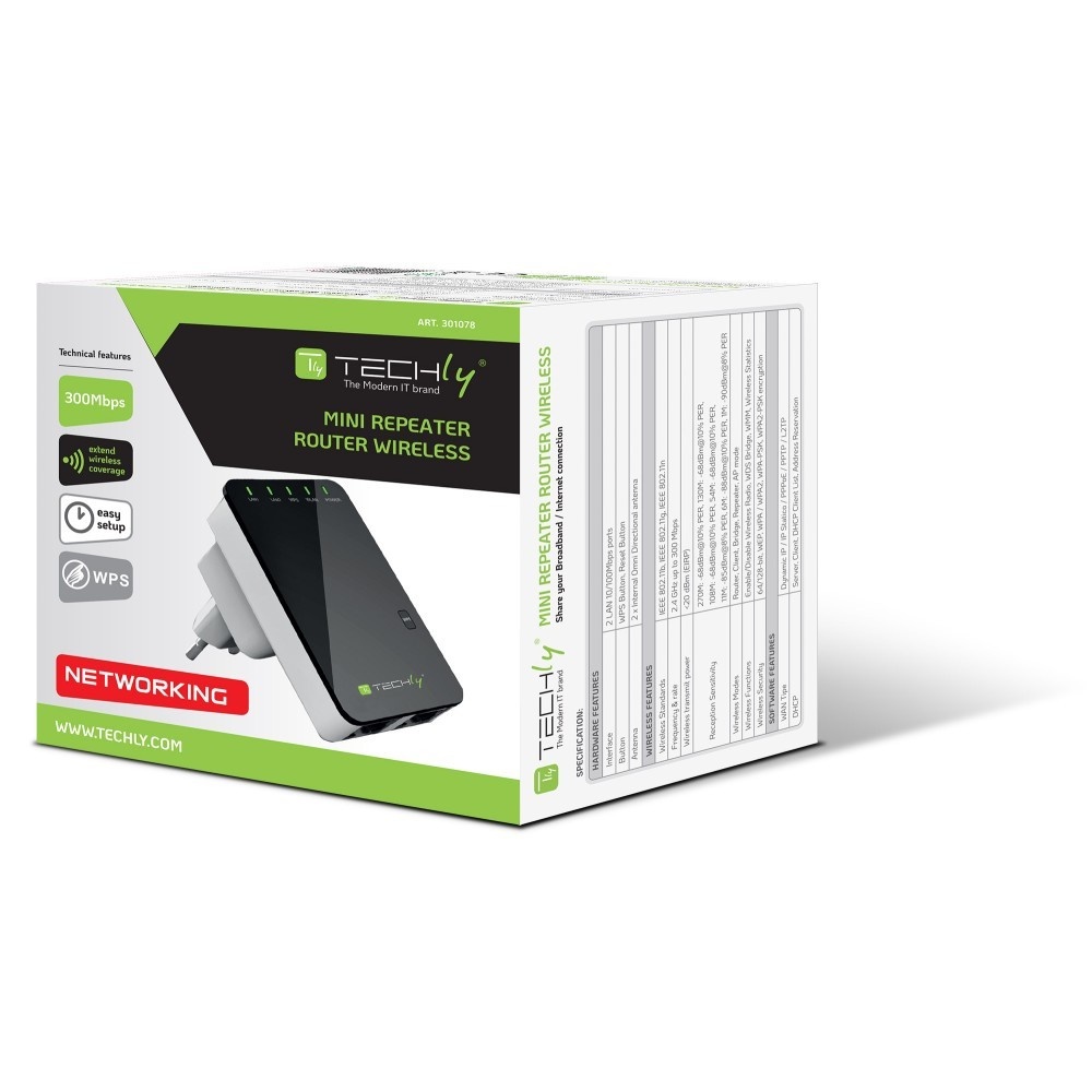 TECHLY Techly I-WL-REPEATER2 Ripetitore/Router N300 da inserire nella presa - RETI | TecnoCARE.net Sabaudia, Latina, Terracina, San Felice Circeo e Pontinia