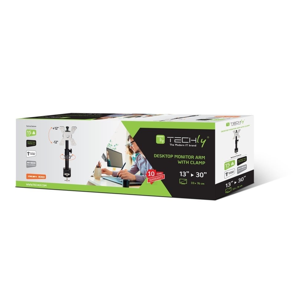 TECHLY Techly ICA-LCD 500BK Supporto da scrivania rotante per monitor LCD da 13-30", 15kg - MONITOR E ACCESSORI | TecnoCARE.net Sabaudia, Latina, Terracina, San Felice Circeo e Pontinia