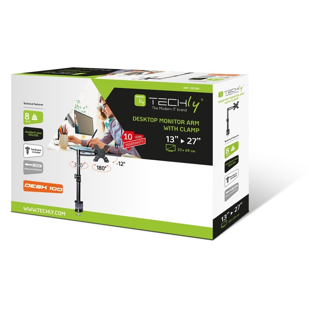 TECHLY Techly ICA-LCD 501BK Supporto da scrivania rotante per monitor LCD da 13-27", 8kg - MONITOR E ACCESSORI | TecnoCARE.net Sabaudia, Latina, Terracina, San Felice Circeo e Pontinia