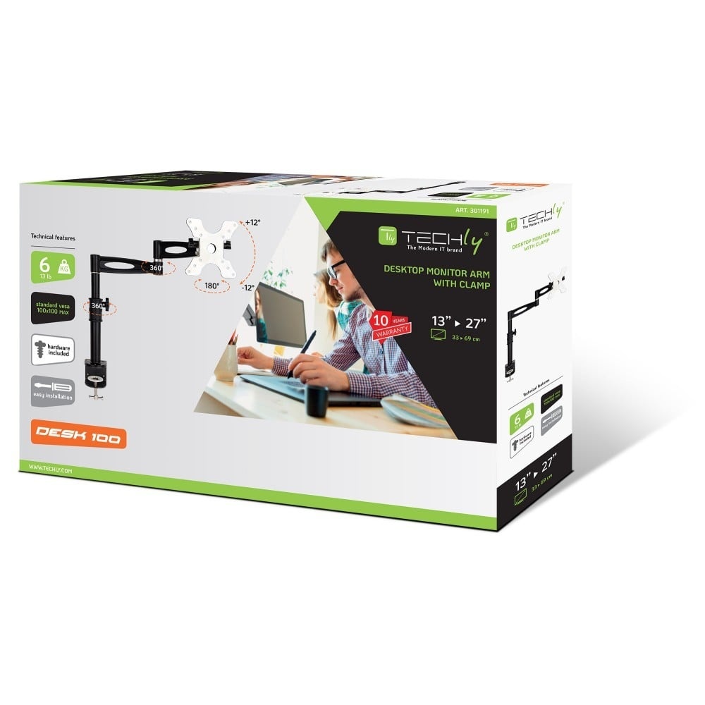 TECHLY Techly ICA-LCD 502BK Supporto da scrivania rotante per monitor LCD da 13-27" fino a 6kg - MONITOR E ACCESSORI | TecnoCARE.net Sabaudia, Latina, Terracina, San Felice Circeo e Pontinia