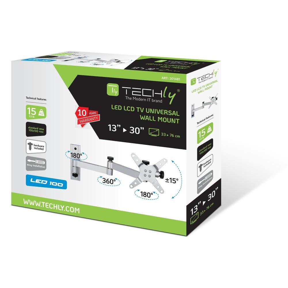 TECHLY Techly ICA-LCD 104 Supporto a parete per TV 13-30" LED/LCD 15kg girevole inclinabile - ACCESSORI ED ELEMENTI PER APPARECCHIATURA AUDIO | TecnoCARE.net Sabaudia, Latina, Terracina, San Felice Circeo e Pontinia