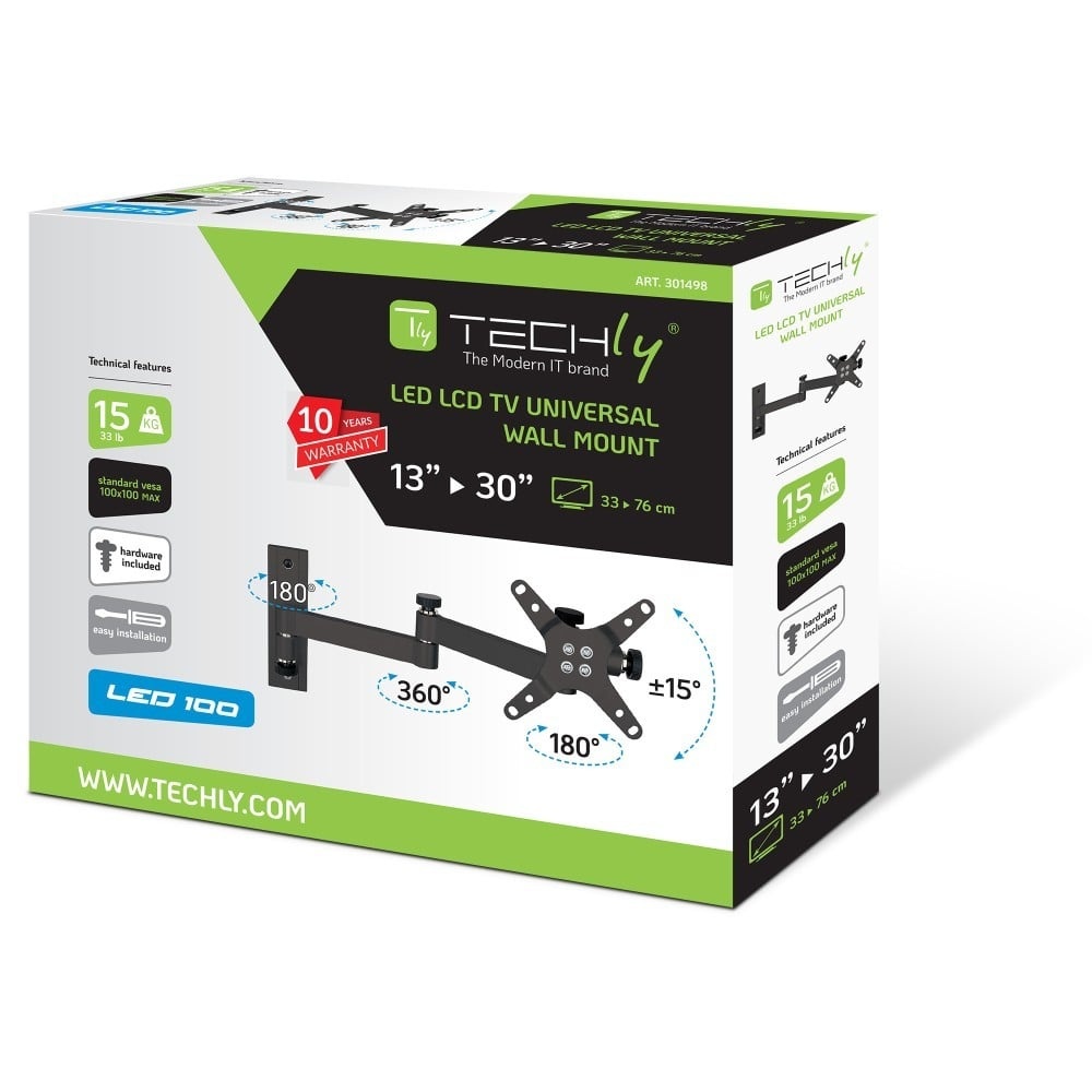 TECHLY Techly ICA-LCD 104BK Supporto a parete per TV 13-30" LED/LCD 15kg girevole inclinabile - ACCESSORI ED ELEMENTI PER APPARECCHIATURA AUDIO | TecnoCARE.net Sabaudia, Latina, Terracina, San Felice Circeo e Pontinia