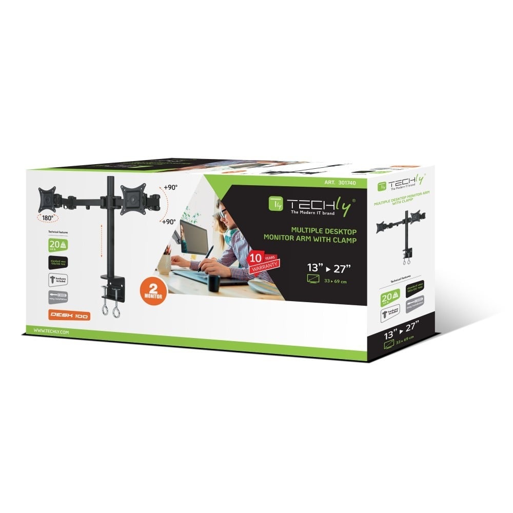 TECHLY Techly ICA-LCD 482-D Supporto Doppio per Monitor 13-27” LCD 10kg da Scrivania Rotante - MONITOR E ACCESSORI | TecnoCARE.net Sabaudia, Latina, Terracina, San Felice Circeo e Pontinia