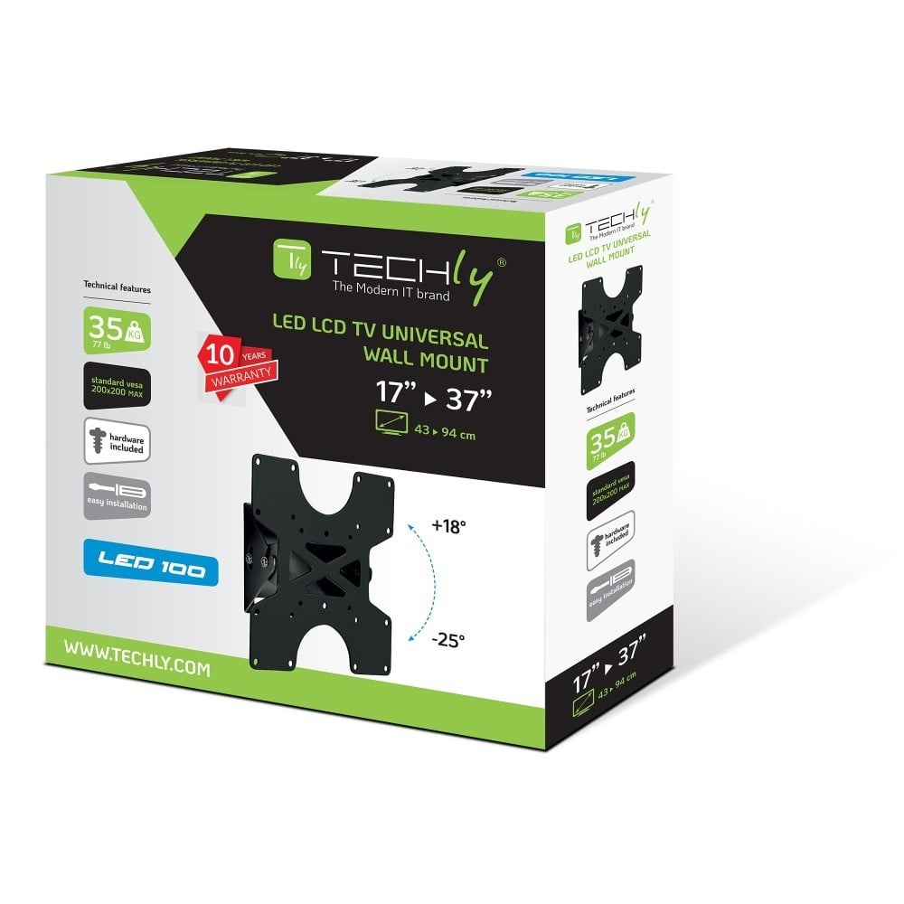 TECHLY Techly ICA-LCD 113-BK Supporto a parete per TV 17-37" LED/LCD 35kg inclinabile slim 55mm - ACCESSORI ED ELEMENTI PER APPARECCHIATURA AUDIO | TecnoCARE.net Sabaudia, Latina, Terracina, San Felice Circeo e Pontinia
