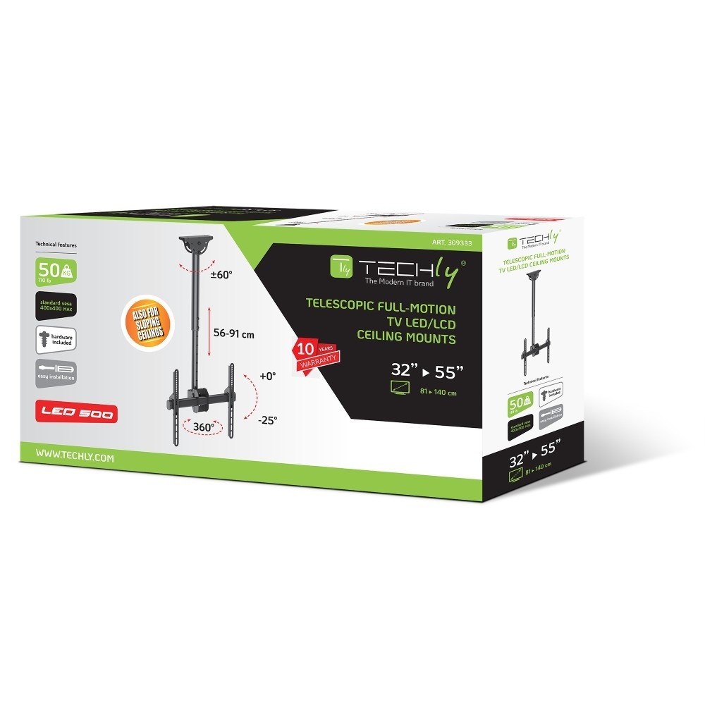 TECHLY Techly ICA-CPLB 944S Supporto a soffitto per TV 32-55" LED/LCD 50kg regolabile - ACCESSORI ED ELEMENTI PER APPARECCHIATURA AUDIO | TecnoCARE.net Sabaudia, Latina, Terracina, San Felice Circeo e Pontinia