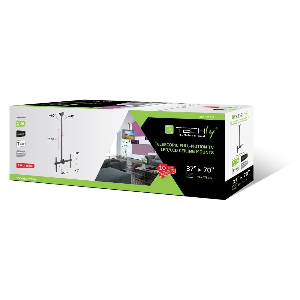 TECHLY Techly ICA-CPLB 946L Supporto a soffitto per TV 37-70" LED/LCD 50kg regolabile - ACCESSORI ED ELEMENTI PER APPARECCHIATURA AUDIO | TecnoCARE.net Sabaudia, Latina, Terracina, San Felice Circeo e Pontinia