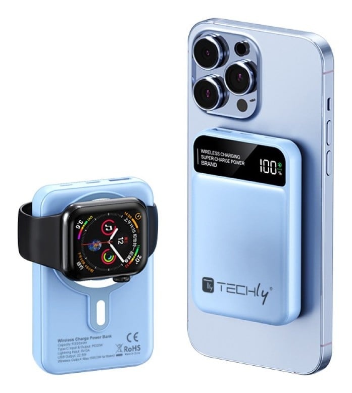 TECHLY Techly I-CHARGE-10LCDBL Caricabatterie Power Bank Magnetico Senza Fili 10.000 mAh - BATTERIE E ALIMENTATORI | TecnoCARE.net Sabaudia, Latina, Terracina, San Felice Circeo e Pontinia