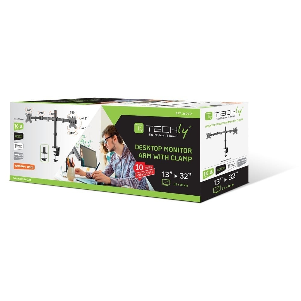 TECHLY Techly ICA-LCD 582-D Supporto per Doppio Monitor 13-32” LCD 8kg da Scrivania Rotante - MONITOR E ACCESSORI | TecnoCARE.net Sabaudia, Latina, Terracina, San Felice Circeo e Pontinia