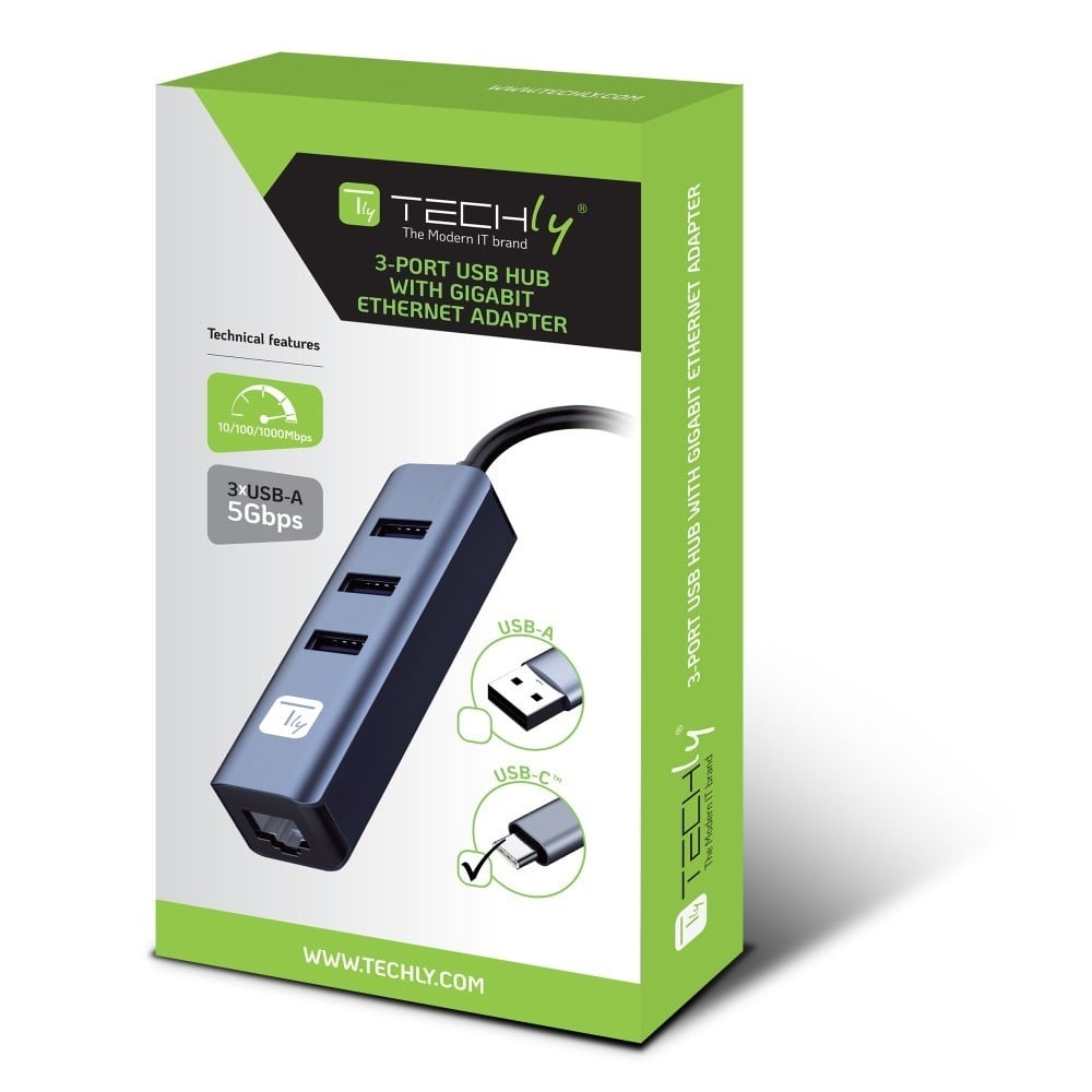 TECHLY Techly IDATA USB-ETGIGA3CA Scheda di rete/adapter USB-C a RJ45 Gigabit, hub 3x USB-A - PC | TecnoCARE.net Sabaudia, Latina, Terracina, San Felice Circeo e Pontinia