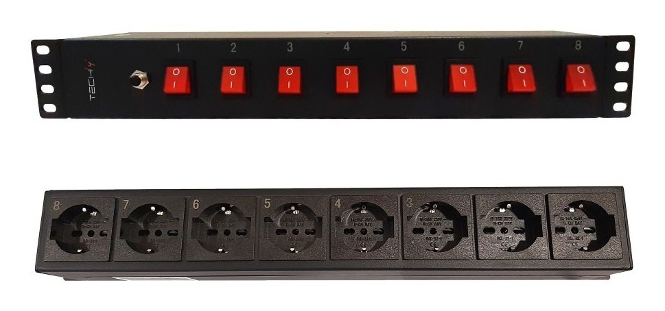TECHLY Techly I-CASE STRIP-815I Striscia Rack 19" 1.5U, 8x prese UNEL sul retro, 8x interruttore sul davanti - BATTERIE E ALIMENTATORI | TecnoCARE.net Sabaudia, Latina, Terracina, San Felice Circeo e Pontinia