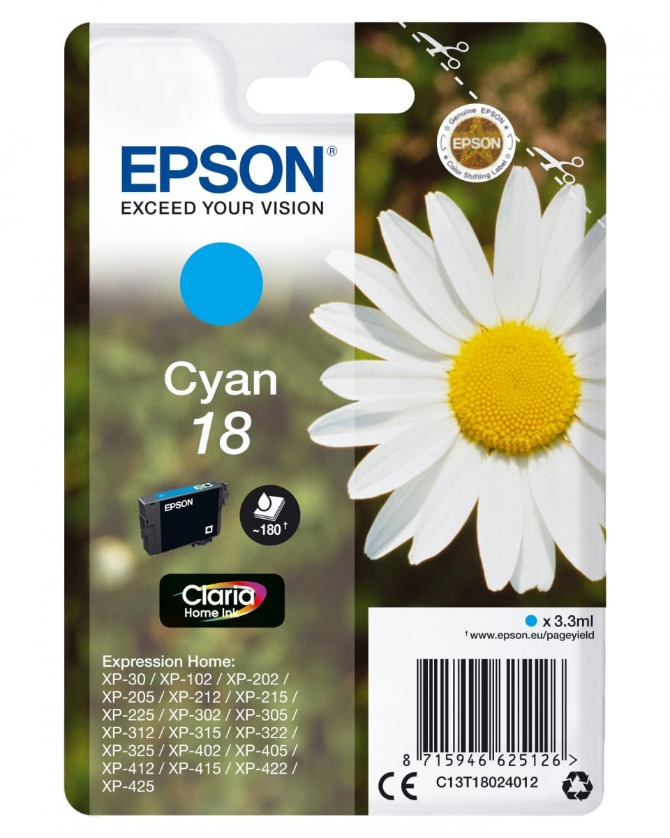 EPSON Epson C13T18024012 Cartuccia d'inchiostro Claria Home Ciano Rendimento Standard 180 Pagine - STAMPANTI E SCANNER | TecnoCARE.net Sabaudia, Latina, Terracina, San Felice Circeo e Pontinia