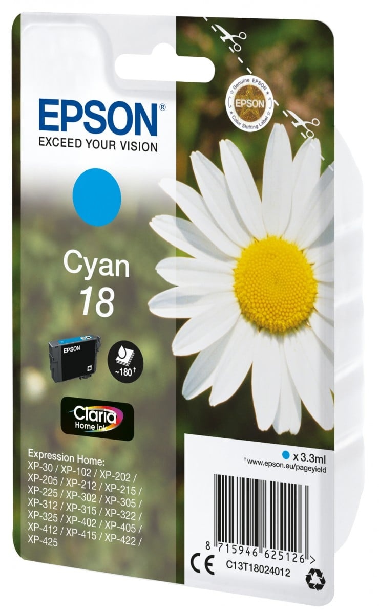EPSON Epson C13T18024012 Cartuccia d'inchiostro Claria Home Ciano Rendimento Standard 180 Pagine - STAMPANTI E SCANNER | TecnoCARE.net Sabaudia, Latina, Terracina, San Felice Circeo e Pontinia