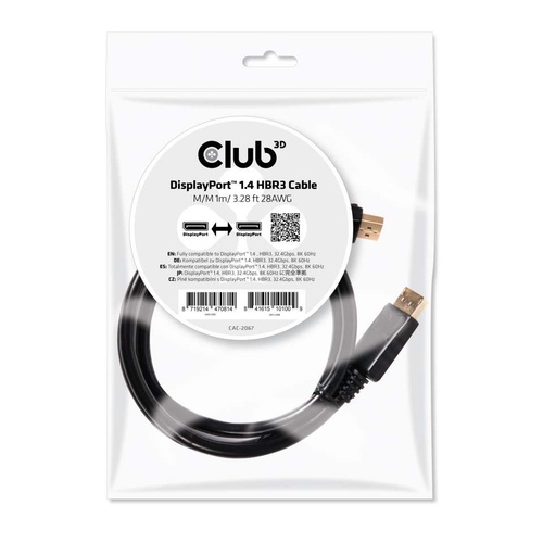 CLUB3D CLUB3D DISPLAYPORT 1.4 HBR3 CABLE MALE / MALE 1M/3.28FT. - CAVI HDMI/VGA/DVI/DP | TecnoCARE.net Sabaudia, Latina, Terracina, San Felice Circeo e Pontinia