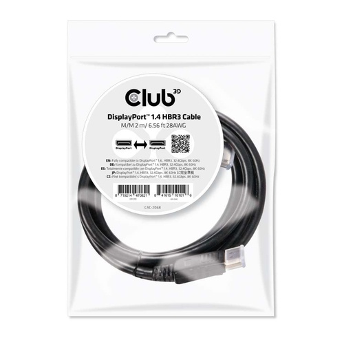 CLUB3D CLUB3D DISPLAYPORT 1.4 HBR3 CABLE MALE / MALE 2 M/6.56FT - CAVI HDMI/VGA/DVI/DP | TecnoCARE.net Sabaudia, Latina, Terracina, San Felice Circeo e Pontinia