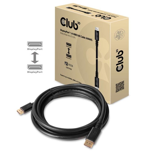 CLUB3D CLUB3D DISPLAYPORT 1.4 HBR3 CABLE MALE / MALE 4 METERS/13.12FT.8K @60HZ   24AWG  - BLACK CONNECTOR - CAVI HDMI/VGA/DVI/DP | TecnoCARE.net Sabaudia, Latina, Terracina, San Felice Circeo e Pontinia