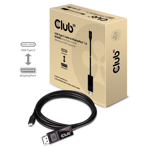 CLUB3D CLUB3D USB TYPE C TO DP 1.4 8K60HZ HDR  1.8M CABLE - CAVI USB | TecnoCARE.net Sabaudia, Latina, Terracina, San Felice Circeo e Pontinia