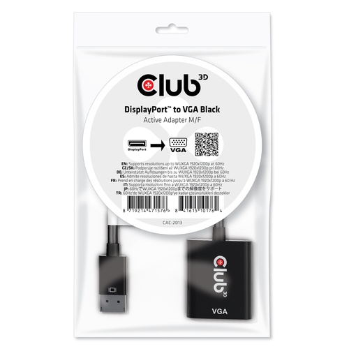 CLUB3D CLUB3D ADATTATORE DISPLAYPORT 1.1A MALE TO VGA FEMALE ACTIVE BLACK - ADATTATORI | TecnoCARE.net Sabaudia, Latina, Terracina, San Felice Circeo e Pontinia