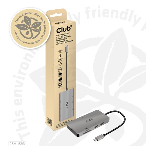 CLUB3D CLUB3D USB 3.2 GEN1 TYPE-C 8-IN-1 HUB WITH 2X HDMI, 2X USB-A, RJ45, SD/MICRO SD CARD SLOTS AND USB - HUB USB | TecnoCARE.net Sabaudia, Latina, Terracina, San Felice Circeo e Pontinia