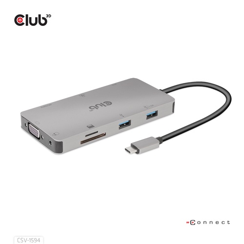 CLUB3D CLUB3D HUB USB GEN1 TYPE-C 9-in-1, HDMI, VGA, 2x USB Gen1 TYPE-A, RJ45, SD/Micro SD, USB Gen1 Type-C - HUB USB | TecnoCARE.net Sabaudia, Latina, Terracina, San Felice Circeo e Pontinia