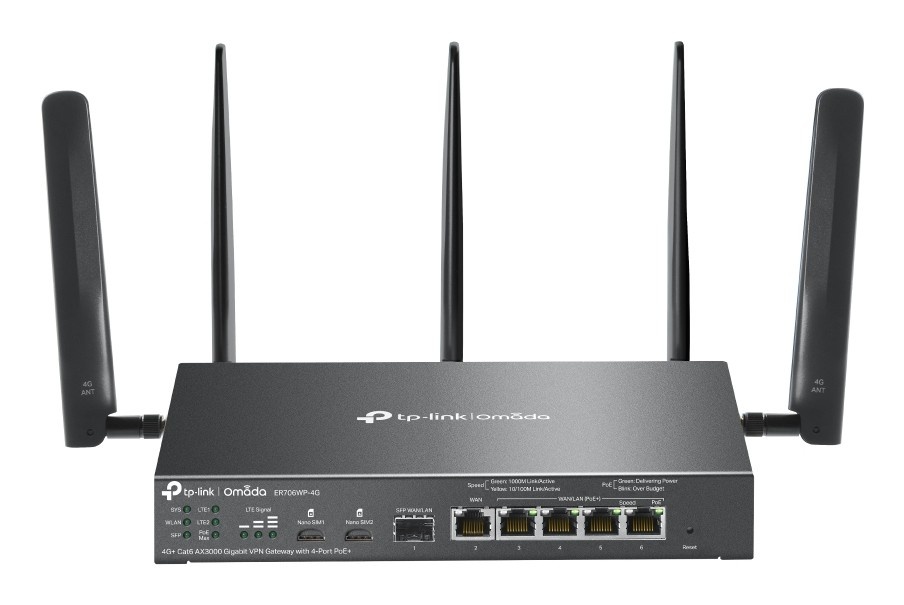 TP-LINK TP-Link ER706WP-4G Router 4G+ Cat 6 SIMx2 WiFi AX3000 5xGE WAN/LAN (4xPoE+) 1xSFP - RETI | TecnoCARE.net Sabaudia, Latina, Terracina, San Felice Circeo e Pontinia