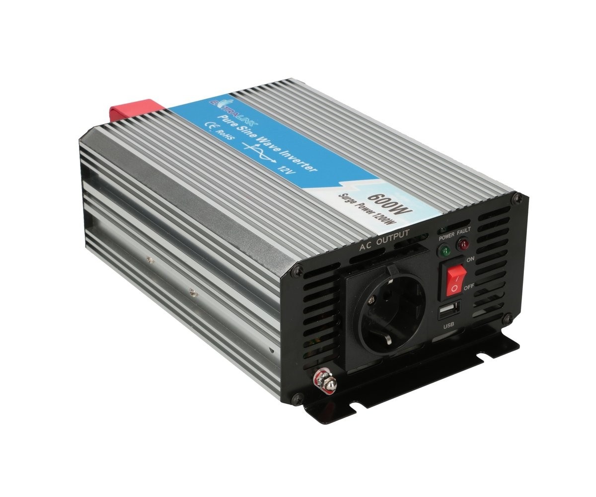 EXTRALINK Extralink VOLTAGE CONVERTER 12V - 230V, 600W, PURE SINUS OPIP-600W adattatore e invertitore Auto Alluminio, Nero - BATTERIE E ALIMENTATORI | TecnoCARE.net Sabaudia, Latina, Terracina, San Felice Circeo e Pontinia